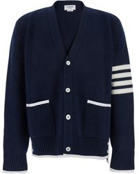 Thom Browne - Cardigan With V Neck And Maxi Logo On The Sleeve - Lyst