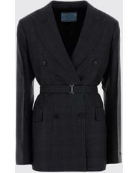 Prada - Virgin Wool Blazer With Belt - Lyst