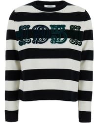 Max Mara - 'Viterbo' And Crewneck Sweater With Embroidery On The Front And All-Over Striped Motif - Lyst