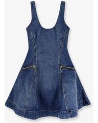 Self-Portrait - Self Portrait Flared Denim Mini Dress - Lyst