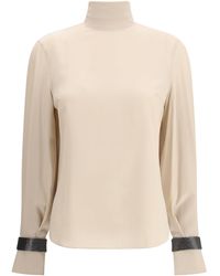 Brunello Cucinelli - Silk Turtleneck Blouse With Precious Bracelets - Lyst