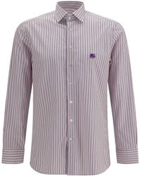 Etro - Roma Striped Cotton Shirt With Pegaso Logo - Lyst