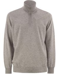 Brunello Cucinelli - High-Necked Cashmere Sweater With Zip Opening - Lyst