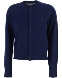 Acne Studios - Crewneck Cardigan With Logo Patch On The Front - Lyst