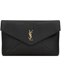 Saint Laurent - Cassandre Large Lambskin Envelope Pouch - Lyst