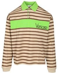 Versace - Striped Cotton Polo Shirt With Inlay - Lyst