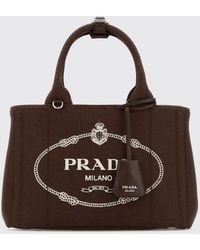 Prada - Printed Logo Canvas Jardinière Bag - Lyst