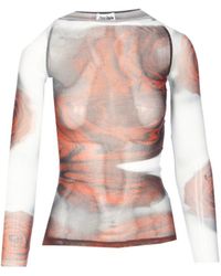 Jean Paul Gaultier - Blurry Roses Medaillon Print Mesh Boat Neck Top - Lyst