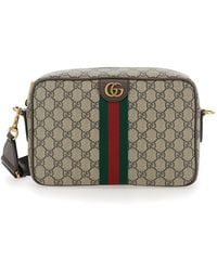 Gucci - 'Ophidia' Crossbody Bag With Adjustable Strap And Gg Plate With Web Detail On The Front - Lyst