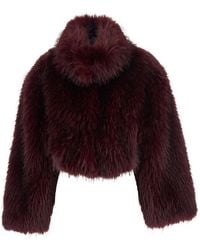 ROTATE BIRGER CHRISTENSEN - Bordeaux Cropped Fur Jacket With Concealed Front Closure - Lyst