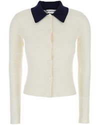 Self-Portrait - Cropped Cardigan With Contrasting Collar And Tonal Button Closure - Lyst
