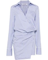 The Attico - Mini Striped Dress With V-Neck, Long Sleeves, And Cotton, Tied Waist - Lyst