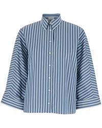 Brunello Cucinelli - Oversize Shirt With Monil Detail On The Collar And All-Over Striped Motif - Lyst