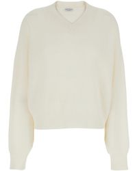 Brunello Cucinelli - Sweater With V-Neck And Ribbed Design - Lyst