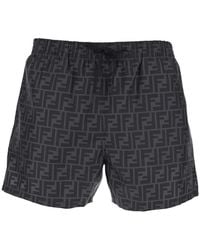 Fendi - Swim Shorts With Elastic Drawstring Waist And All-Over Ff Motif - Lyst