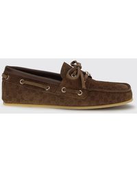 Gucci - Suede Boat Loafers With Gg Monogram - Lyst