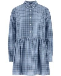 Miu Miu - Embroidered Cotton Mini Shirt Dress - Lyst