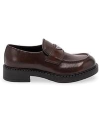 Prada - Chocolate Leather Loafers - Lyst