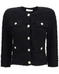 Balmain - Double-Breasted Tweed Cropped Jacket With Logo Buttons - Lyst