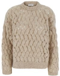 Brunello Cucinelli - Crewneck Cable-Knit Sweater Mohair Tops - Lyst