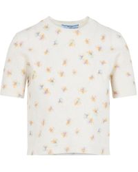 Prada - Floral Print Wool Crew-Neck Sweater - Lyst