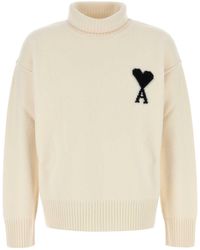 Ami Paris - Ami Ivory Wool Sweater - Lyst