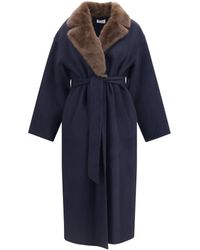 P.A.R.O.S.H. - Wool Coat With Fur Collar And Belt - Lyst