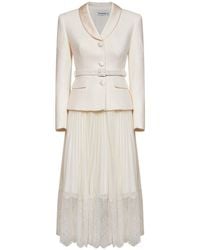 Self-Portrait - Self Portrait Cream Georgette And Bouclé Belted Midi Dress - Lyst