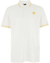Versace - Polo Shirt With Classic Collar And Medusa Embroidery On The Front - Lyst