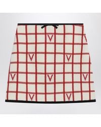 Valentino - Ivory Skirt With Check Vlogo Pattern - Lyst