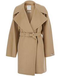 Sportmax - Coat With Wide Classic Lapels And Waist Belt - Lyst