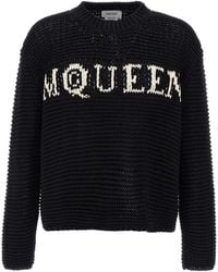 McQueen - Textured Cotton Sweater With Inlaid Logo - Lyst