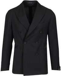 Tagliatore - Double-Breasted Herringbone Fabric Blazer - Lyst