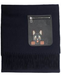 Loewe - Wool And Cashmere Scarf With Anagram And Cat Embossed Pocket - Lyst