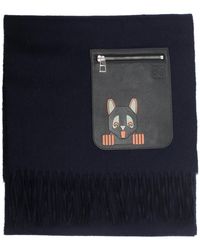 Loewe - Wool And Cashmere Scarf With Anagram And Cat Embossed Pocket - Lyst