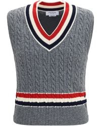 Thom Browne - Cable-Knit Cricket V-Neck Vest - Lyst