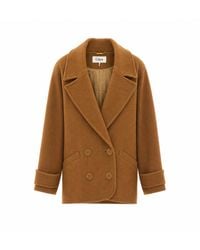 Chloé - Short Double-Breasted Wool Coat With Herringbone Pattern - Lyst