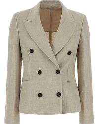 Brunello Cucinelli - Melange Sand Linen Blend Blazer - Lyst