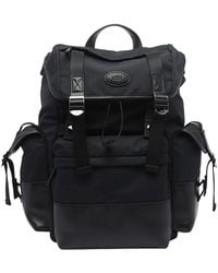 Tod's - Medium Leather And Fabric Backpack With Logo - Lyst