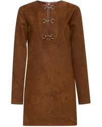 Gucci - Gg Suede Mini Dress - Lyst