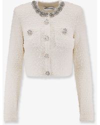 Self-Portrait - Cotton Blend Cardigan With Rhinestones - Lyst