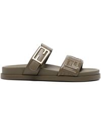 Fendi - Double-Band Flat Slide Sandals With Decorative Buckle - Lyst