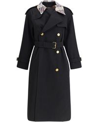 Burberry - Castleford Long Trench Coat With Check Collar - Lyst