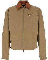 Versace - Jacket With Leather Collar And Medusa Head Metallic Detail - Lyst