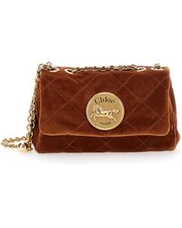 Chloé - Chloã 'Heritage' Shoulder Bag With Chain-Link Shoulder Strap And Logo Plaque On The Front - Lyst