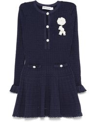 Self-Portrait - Perforated Knit Short Dress With Removable Lace Brooch - Lyst