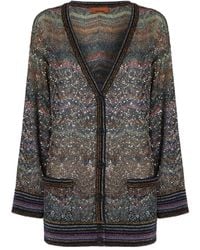 Missoni - Multicolour Chevron-Pattern Cardigan With Shimmering Detail - Lyst