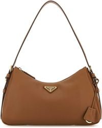 Prada - Camel Leather Medium Aimee Shoulder Bag - Lyst