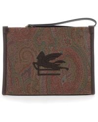 Etro - 'Arnica' Clutch With Embroidered Logo On The Front And All-Over Motif - Lyst
