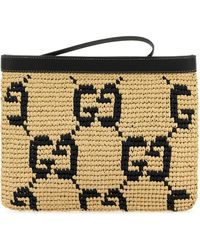 Gucci - Embroidered Raffia Summer Clutch - Lyst